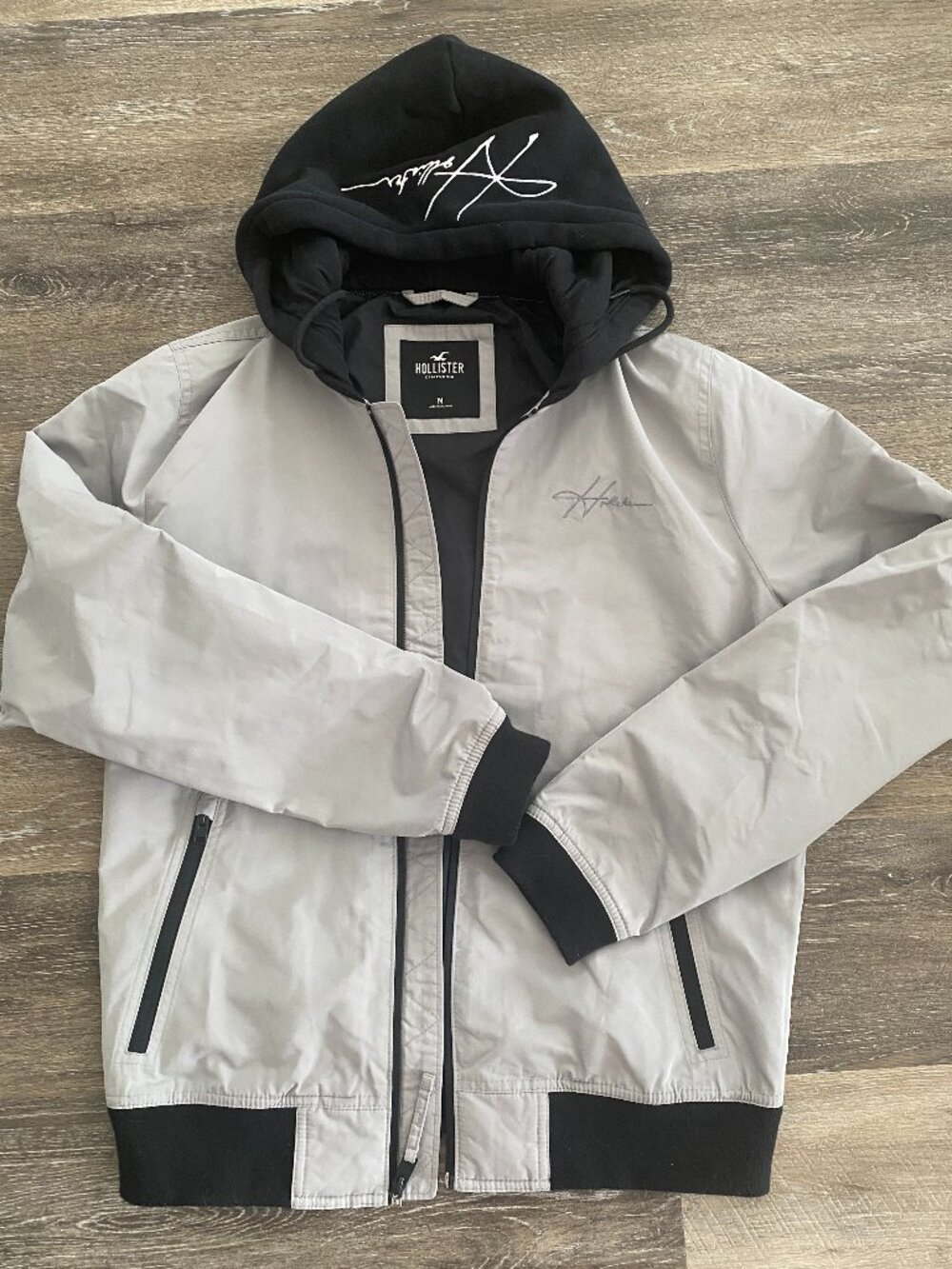 Hollister California Gray & Black Hooded Bomber Jacket Men's M